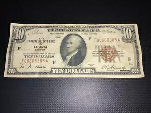 1929 年 10 ドル紙幣 アトランタ連邦準備銀行 - ブラウンシール