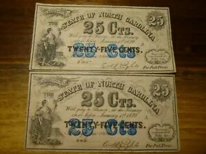 1864 25c 25 セント ノースカロライナ州、連続ペア