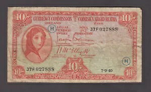 アイルランド P.1c-7888 10 シリング 1940 PFX 37F H コード 第二次世界大戦 スキャン 2206 を参照