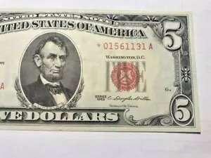 WORLD RESOURCE【KING店】の1963 年 5 ドル米国紙幣「スター ノート」折り目 AU #15566｜アングル3