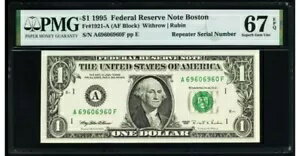 1995 $1 レーダー シリアル番号メモ ボストン 67 EPQ PMG 素晴らしい宝石 UNC 708