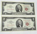 米国 1953 年発行レッドシール連続 2 ドル紙幣 2 枚セット とても素敵です !!