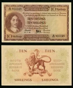 通貨 1959 年 南アフリカ準備銀行 10 シリング紙幣 ピック番号 91d XF++