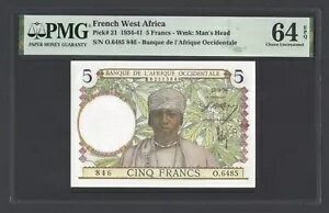 フランス領西アフリカ 5 フラン 1939 年 4 月 27 日 P21 未流通 グレード 64