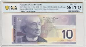 2002 BEI2892982 カナダ銀行 BC-63b-i 10 ドル「レーダー」紙幣 PCGS 66 PPQ GUNC @#1309