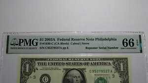 WORLD RESOURCE【KING店】の1 ドル 2003 リピーター シリアル番号 連邦準備銀行通貨紙幣 UNC66EPQ!｜アングル2