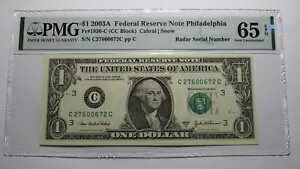 $1 2003 レーダー シリアル番号 連邦準備銀行通貨紙幣 PMG UNC65EPQ