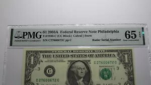 WORLD RESOURCE【KING店】の$1 2003 レーダー シリアル番号 連邦準備銀行通貨紙幣 PMG UNC65EPQ｜アングル2