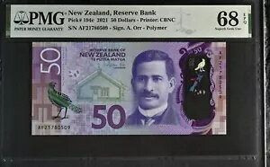 ニュージーランド 50 ドル 2021 P 194 c Superb Gem UNC PMG 68 EPQ TOP POP