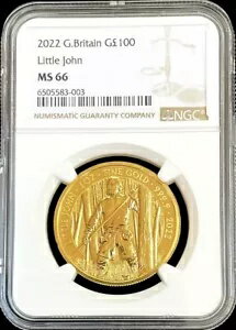 2022年 金貨 イギリス 100ポンド 1オンス リトル・ジョン 神話と伝説 NGC MS 66