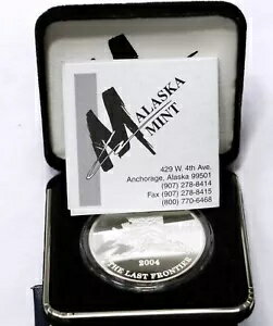 2004 1オンス .999シルバー アラスカ ミント ラスト フロンティア ボックス .COA # 1241