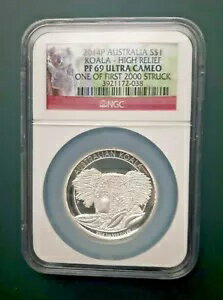 2014 オーストラリア コアラ 1 オンス 999 シルバー コイン NGC PF 69 ウルトラ カメオ ハイ レリーフ(3)