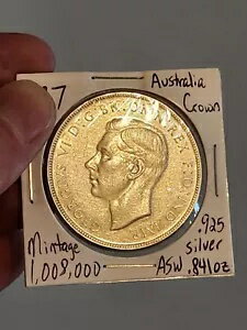 AU/UNC 1937 オーストラリア クラウン ワールド シルバー コイン KM#34(3)