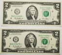 2013 年 2 ドル連邦準備銀行 2 紙幣 B01173669* および B01173670* グリーン シール $2