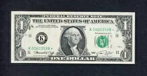 米国 1974 ドル 1 Unc 紙幣 P-468a、スター ノート *、ダラス K、代替品