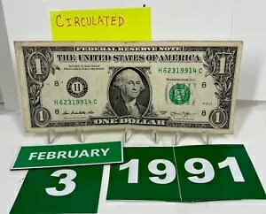 誕生日/記念日ドル 1991 年 2 月 3 日。派手なシリアルナンバーが流通