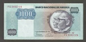 アンゴラ 1000 クワンザ 1987 年 11 月 11 日。オーストラリア; P-121b; BNB-B513b;武器を持った兵士