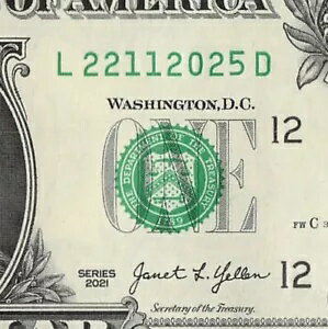 2025 年 11 月 22 日の誕生日日付メモ ファンシー シリアル番号 1 ドル紙幣