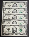 2009 年 2 ドル紙幣連邦準備銀行券 GEM UNC、連続 5 枚セット