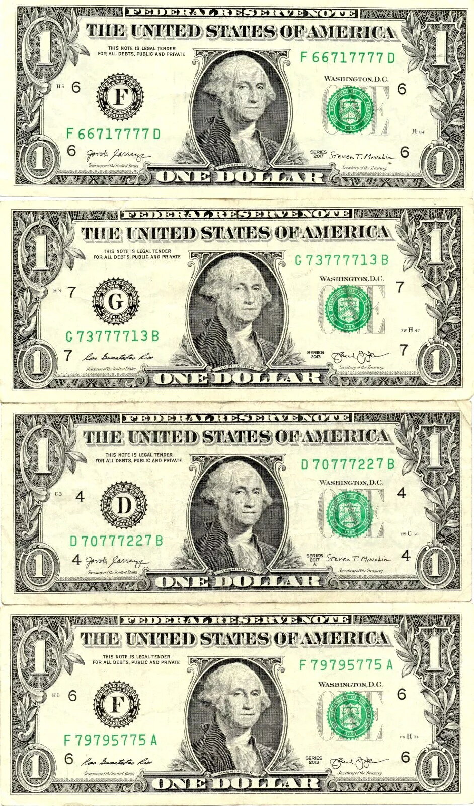 WORLD RESOURCE【KING店】のトライナリー ファンシー シリアル番号 1 ドル紙幣 3 5 種類 7 ロット 4 紙幣 Circ｜アングル3