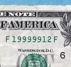 派手なシリアル番号 $1 1 ドル紙幣 ソリッド 9 の 5 連続 9 の三連音符