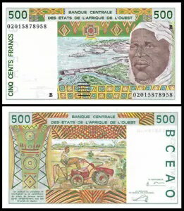 ベナン 500 フラン 西アフリカ諸国 2002 P 210 B .n UNC 同梱発送