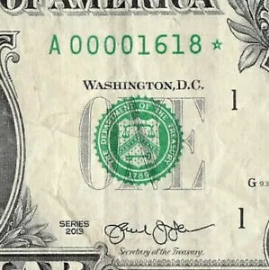 シリーズ 2013 ボストン A00001618* ロー シリアル ファンシー 1 ドル紙幣 スター ノート