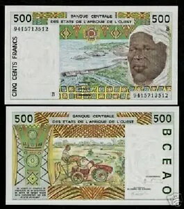 ギニアビサウ 西アフリカ諸国 500 フラン P-910 S 1997 DAM UNC WAS 紙幣