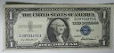 1957年シルバー証明書ブルーシールエラー1$、上から下へのオフセット、中心から外れています