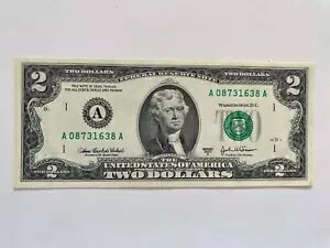 米国リアルマネー 2 ドル紙幣 2 ドル シリアル番号 A 08731638 1 ドル 2003