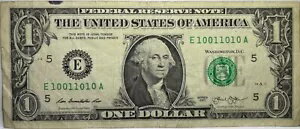 2013 1 ドル紙幣 - 派手なシリアル番号 - バイナリ シリーズ ((10011010))