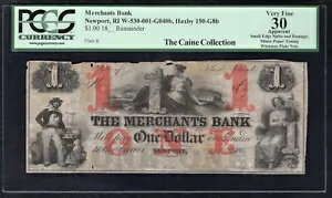1800年代 $1 THE MERCHANTS BANK NEWPORT, RI 時代遅れ紙幣 PCGS 非常に細かい-30