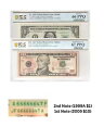 1 ドルと 10 ドルの 2 枚セット シリアル番号が一致 66666647 PCGS グレード 66/67 PPQ