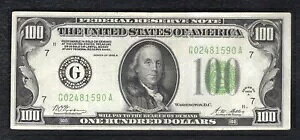 FR。 2151-G 1934 $100 ライトグリーンシール FRN 連邦準備金メモ イリノイ州シカゴ XF