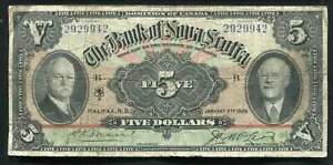 1929 年 $5 ノバスコシア州ハリファックス銀行、NS 紙幣 CH. #550-34-02 非常に細かい