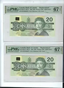 1991 $20 カナダ銀行 BC-58aA-i EIX PMG ジェム 67 EPQ 交換連続 2