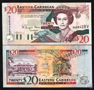 東カリブ諸国 20 ドル P-33G 1994 レア クイーン ? エリザベス UNC ECS ノート