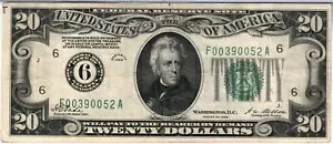 1928 年 $20 連邦準備金紙幣 - アトランタ ジョージア州 - F00390052A - ゴールド - 数字