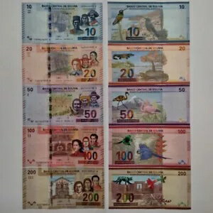 5 紙幣 10、20、50、100、200 ボリビアーノ、ボリビア、2018、UNC