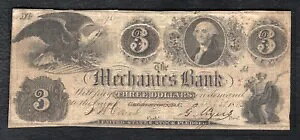 1852年 $3 ワシントンD.C.ジョージタウン機械銀行銀行 廃止された紙幣