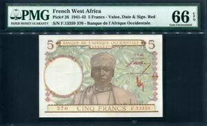 フランス領西アフリカ 1943 年、5 フラン、P26、PMG 66 EPQ GEM UNC 1 個