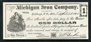 1874年 $1 ミシガン鉄会社 ミシガン州クラークスバーグ 時代遅れのメモ 未流通