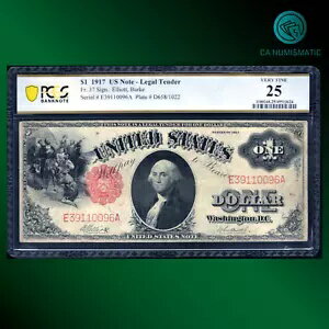 Fr.37 1917 $1 ドル法定通貨紙幣、ソーホース リバース、PCGS 25、10096