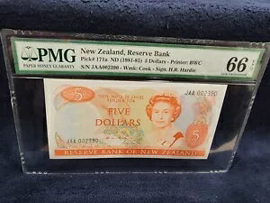ニュージーランド 1981 $5 P171a レア AA ロー シリアル ジェム UNC PMG 66 EPQ