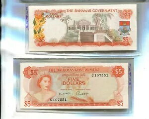 1965 $5 バハマ紙幣 CH CU シリーズ C 7149R