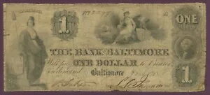 1861 年メリーランド州ボルチモア、ボルチモア銀行 $1 廃止紙幣 No.2297 (60515)