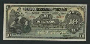 メキシコ 10 ペソ 1904 ユカタン半島バンコ ピック # S454a UNC 以下。