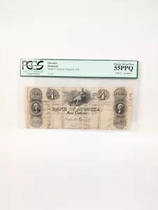 1860年代のオーガスタジョージア銀行、新しいPCGS 55 PPQに関する4ドルの旧式紙幣の選択
