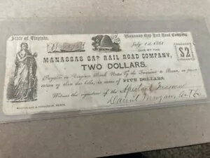 マナサス ギャップ鉄道会社 $2 バージニア州 7 月 1 日請求書 (RARE)