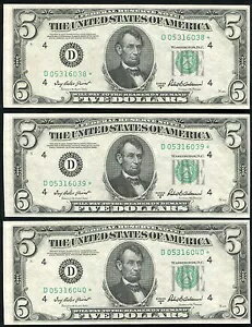 (3) 連続 FR. 1963-D* 1950-B $5 *星* フランス連邦準備制度理事会ノート UNC